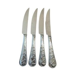 4 Cambridge Caribou Deer Elk Trees Moose Satin Stainless Flatware Steak Knives